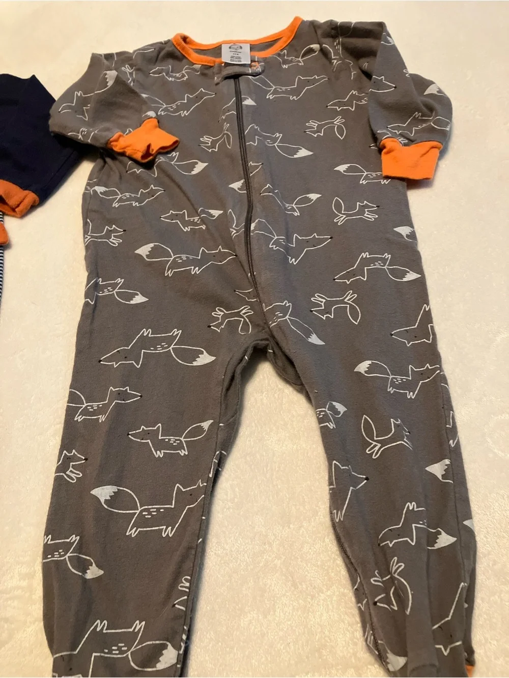 Navy, Gray & Orange Fox Footed One-Piece Sleepers (2-Pack)